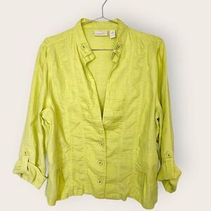 Chicos Jacket Sz 16 Linen Chartreuse Coat Outer Shell Lagenlooks‎ Summer Yellow